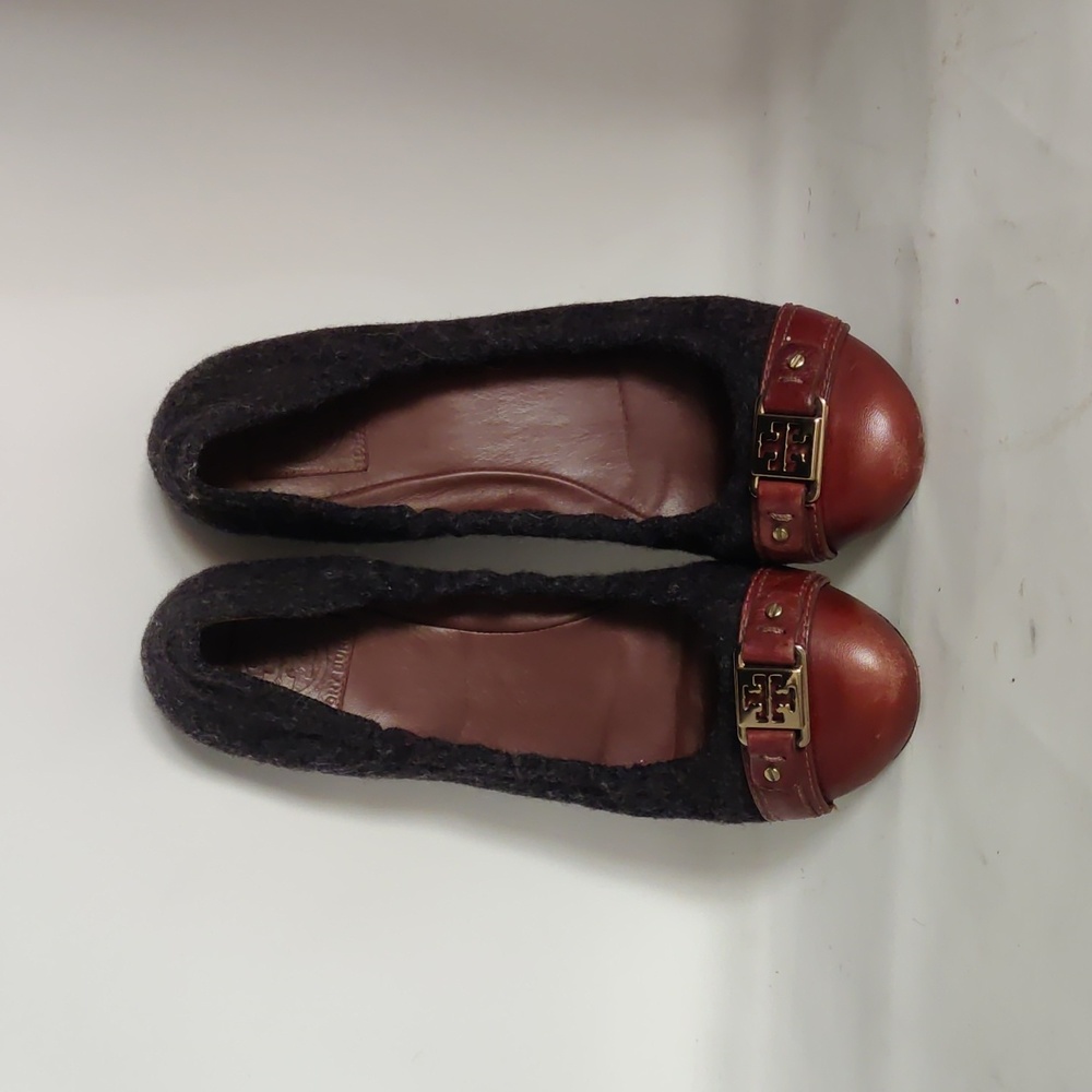 Tory Burch leather and wool balarina flats sz 10.5 Gray and brown